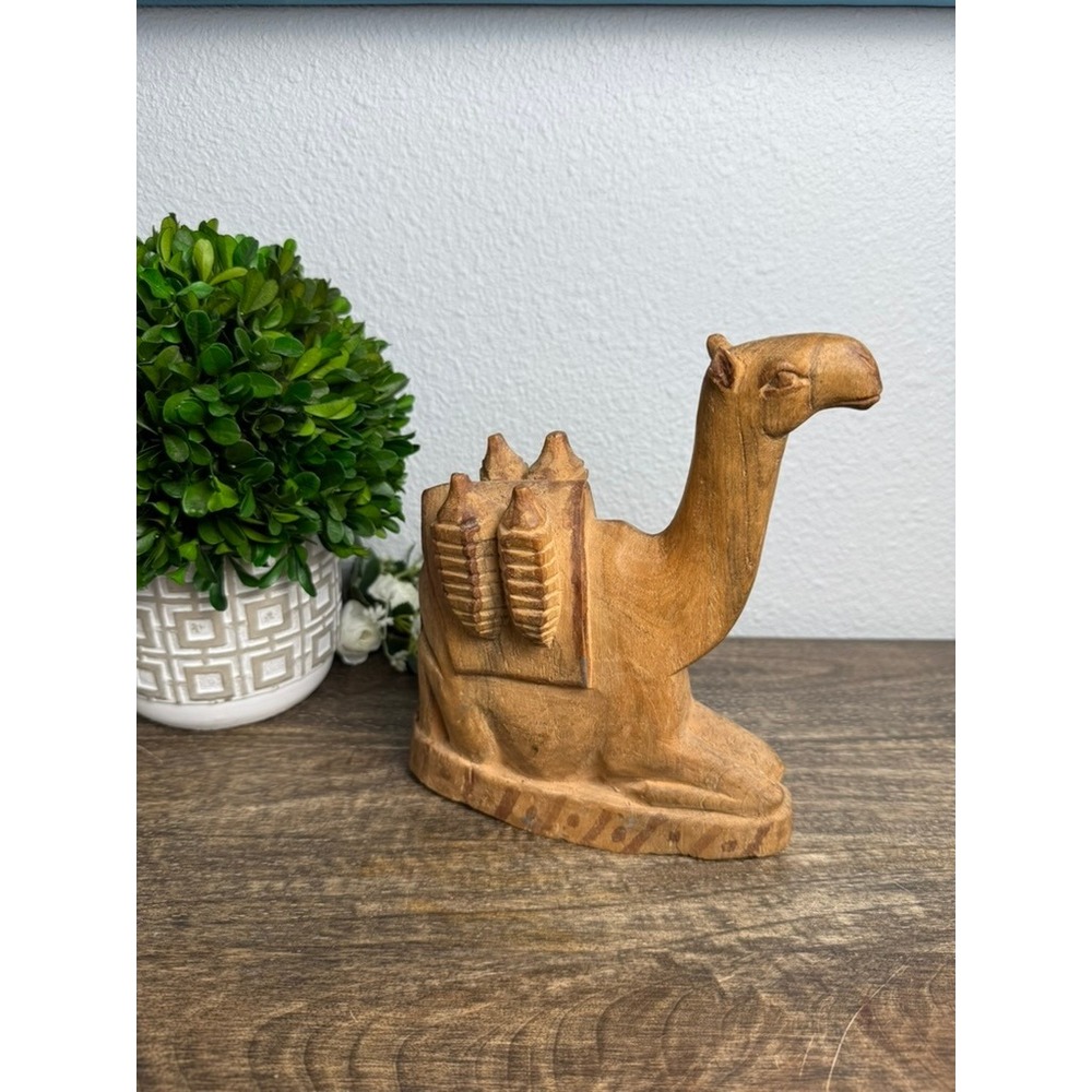 Vintage Hand Carved Wood Camel Nativity Figurine Christmas Folk Art 8" Manger - Picture 13 of 13